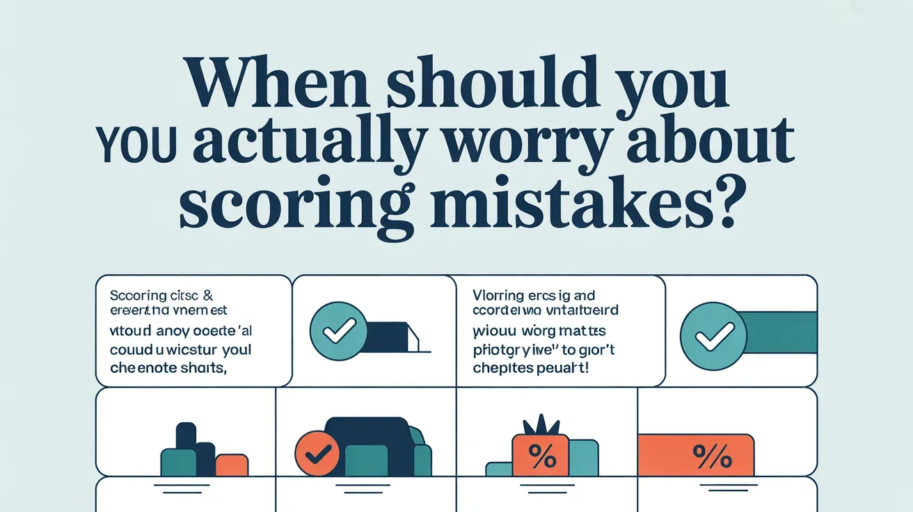 Infographic asking when to worry about scoring mistakes, with icons, check marks, charts, and brief guidance about prioritizing fairness and game flow