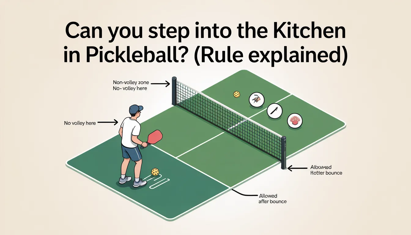 Pickleball players rally near the kitchen line as one prepares to hit the ball, showing positioning and non-volley zone play.