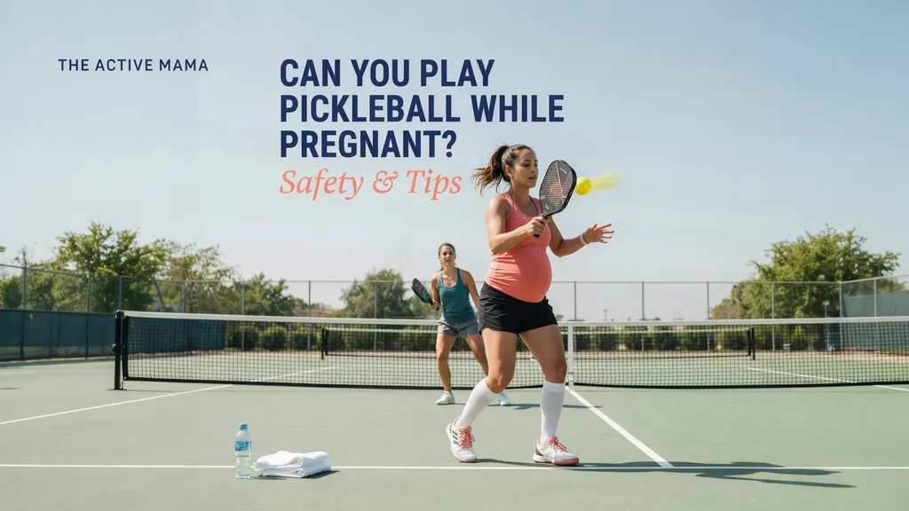 Pregnant woman playing pickleball on an outdoor court with a partner, highlighting safe play during pregnancy.