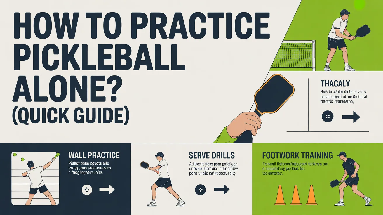 How to practice pickleball alone quick guide showing wall drills, serve practice, and footwork training with simple solo exercises for beginners