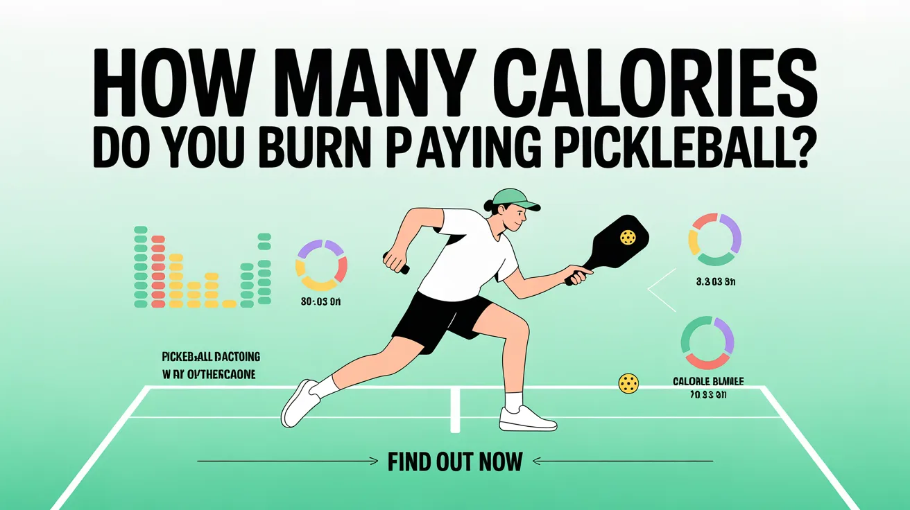 How many calories do you burn playing pickleball infographic showing player, charts, and calorie burn data with call to action find out now
