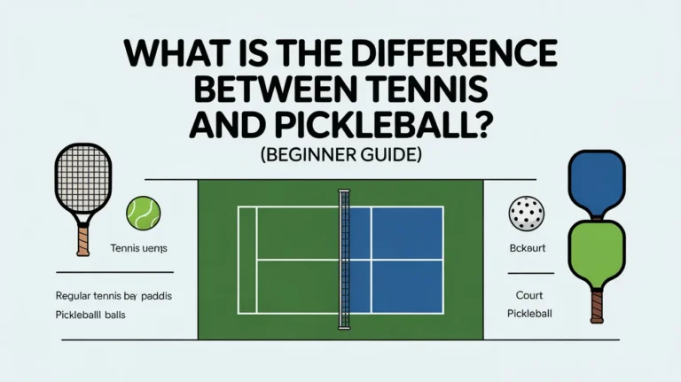 Tennis vs pickleball comparison showing court size, rackets, paddle, and ball differences in a simple beginner-friendly visual guide