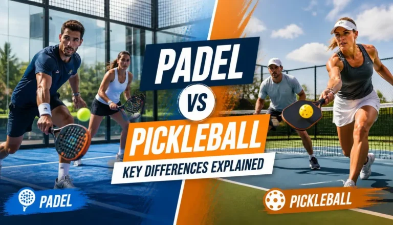 Padel vs Pickleball comparison showing players in action on separate courts, highlighting key differences in gameplay.