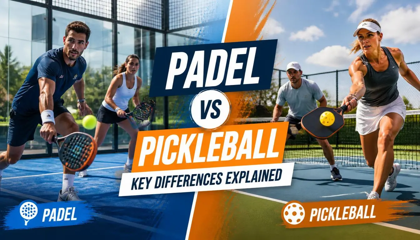 Padel vs Pickleball comparison showing players in action on separate courts, highlighting key differences in gameplay.