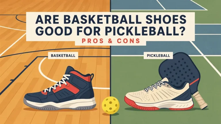 Basketball and pickleball shoes compared, showing grip, cushioning, court movement, and pickleball paddle.
