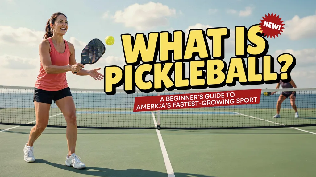 "What is Pickleball? Beginner playing pickleball on an outdoor court, guide to the fastest-growing sport.