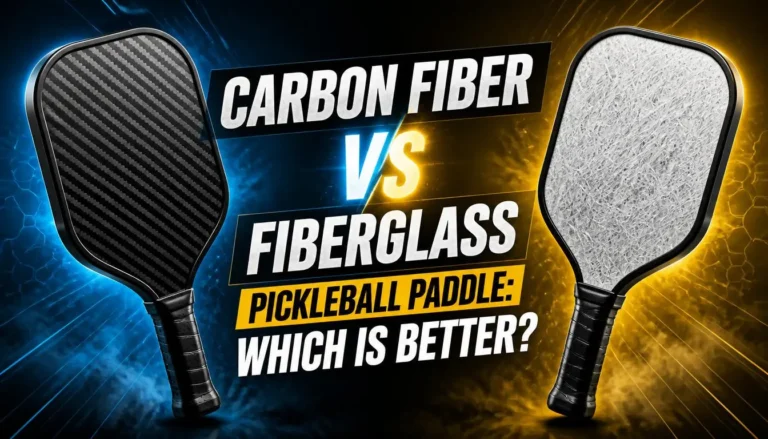 Carbon fiber vs fiberglass pickleball paddles compared side by side, showing differences in paddle face materials and design.