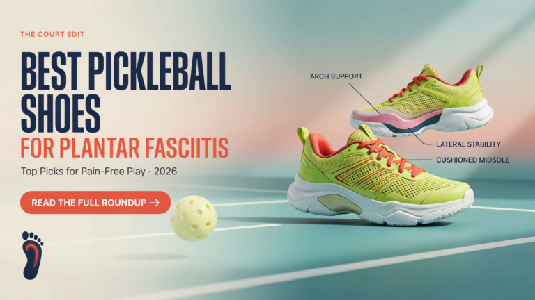 Best pickleball shoes for plantar fasciitis with arch support, cushioned midsoles, and lateral stability on court for relief.